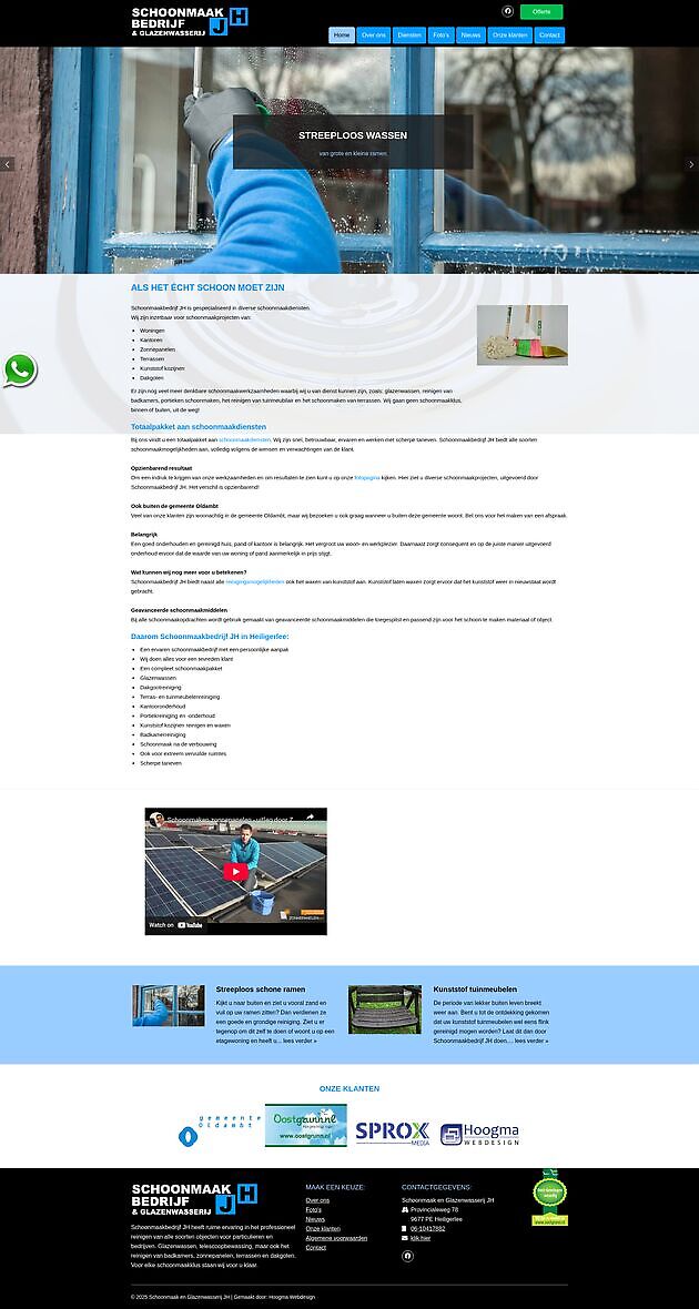 Schoonmaakbedrijf en glazenwasserij JH, Heiligerlee - Hoogma Webdesign Beerta